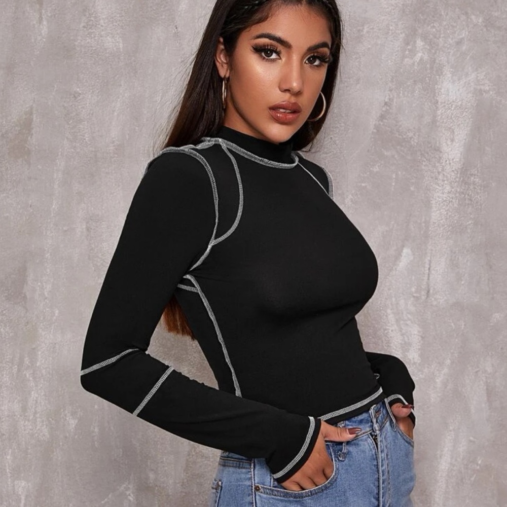 women’s black and white stitched long sleeve